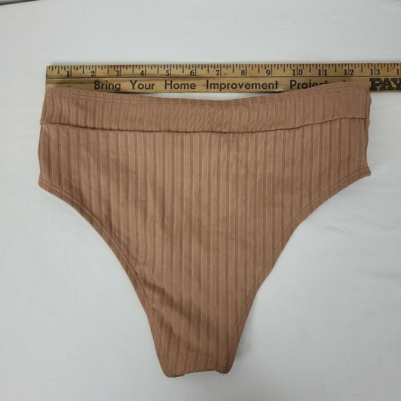 Shein Womens Tan Elastic‎ Waist Hipster Swim Bikini Bottom Size Medium - Picture 3 of 5